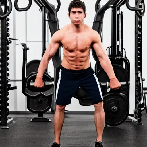 Image similar to a handsome hunky young antichrist working out