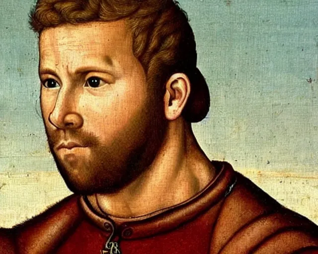 Image similar to a 1 6 th century medieval oil painting of ryan reynolds, c. 1 5 3 2