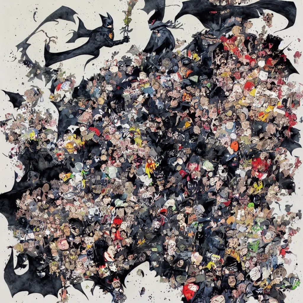 Image similar to Batman and squirrel-man, watercolor painting by David Choe