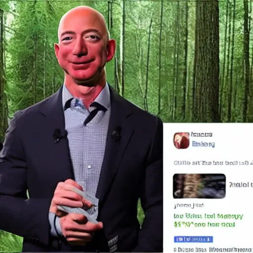 Image similar to trail cam footage still of Jeff Bezos fanning himself with money