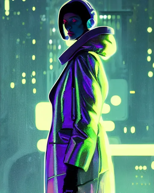 Image similar to detailed portrait of European Pretty Young Girl Sheen Holographic Jacket coat, Futuristic sci-fi fashion, royal attire cyberpunk, neotokyo, synthwave, aesthetics, futuristic, low-emission-neon, bladerunner movie scene by ismail inceoglu dragan bibin hans thoma greg rutkowski Alexandros Pyromallis Nekro Rene Margitte illustrated Perfect face, fine details, realistic shaded, fine-face, pretty face sharp chine