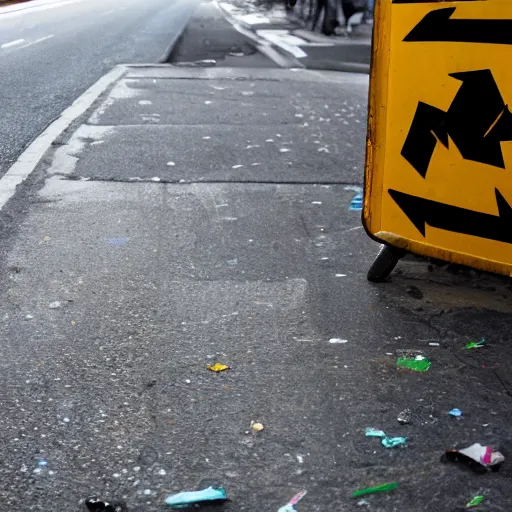 Image similar to beautiful photograph of trash in the street, minimalism, high resolution, 4 k, realist, photograph