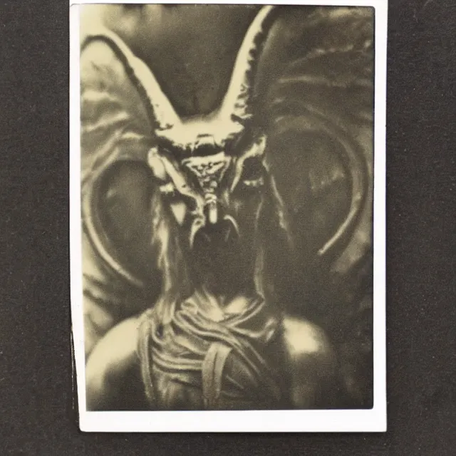 Image similar to baphomet, vintage polaroid