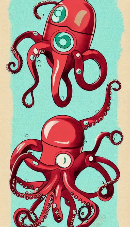 Image similar to 1 9 5 0 s retro future robot android octopus. muted colors.