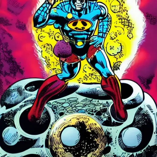 Image similar to elon musk eating a planet by jack kirby, new gods comic book cover