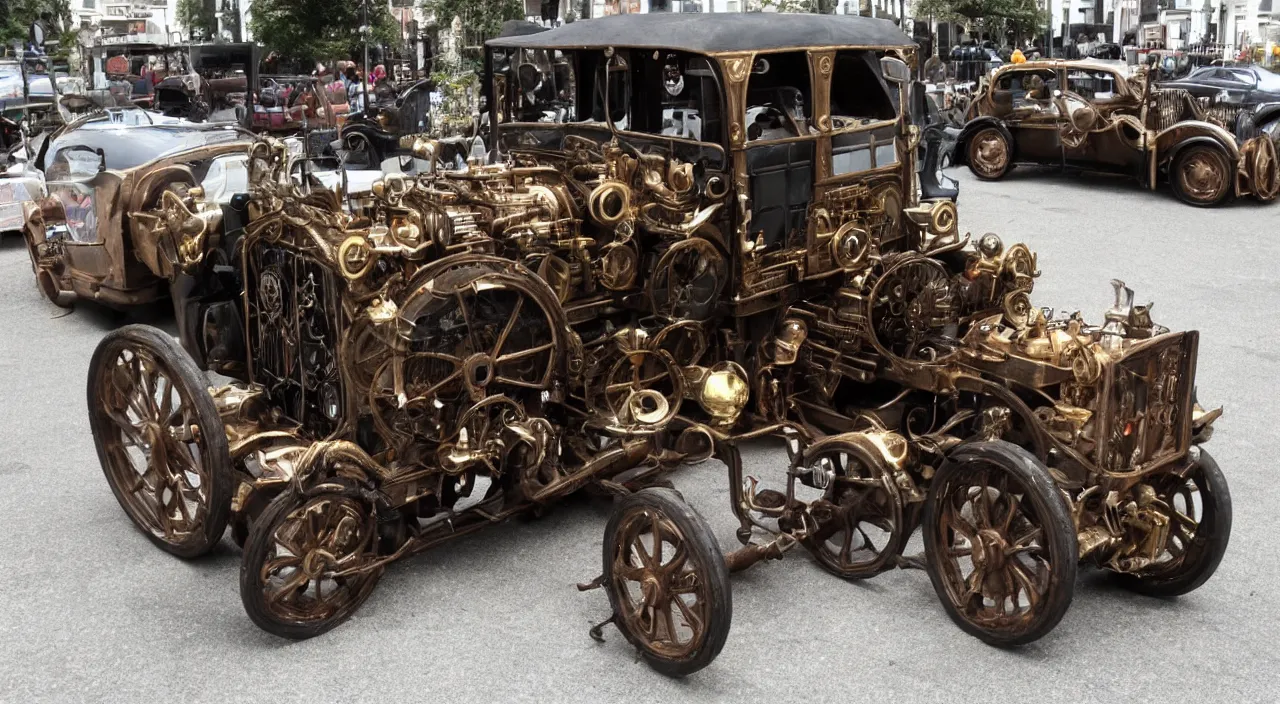 Prompt: a steampunk car