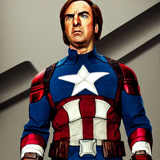 Prompt: Saul Goodman as Captain America, dramatic, 4k