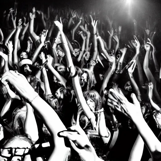 Image similar to heavy metal concert, crazy crowd, chiaroscuro lighting, black and white