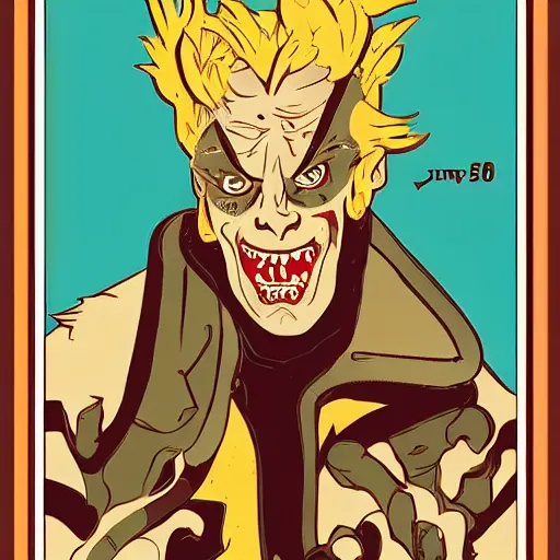 Image similar to junkrat from overwatch in the style of a 1 9 6 0 s art nouveau poster