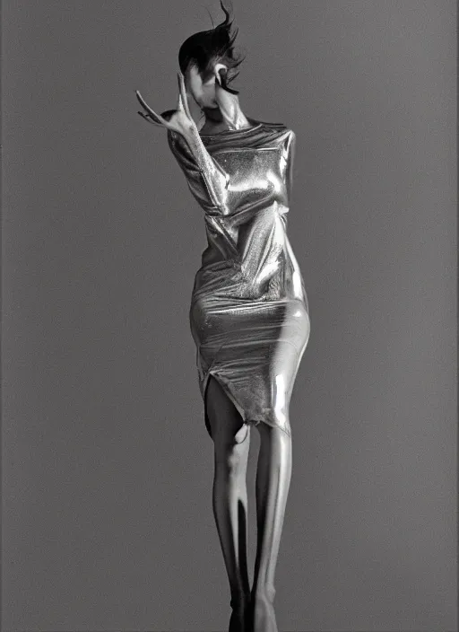 Prompt: a highly detailed unreal engine symmetric portrait of a long legged freaky goddess in a latex dress in an endless galaxy, boke, tilted frame, henry cartier bresson