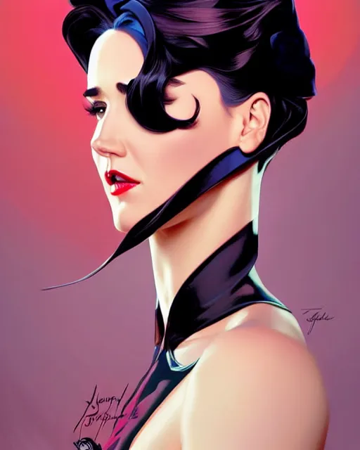 Image similar to a pin up and beautiful fashion charming dreamlke jennifer connelly, symmetrical face, symmetrical eyes, character art, art by artgerm lau and wlop and and ilya kuvshinov and john singer sargent, joshua middleton comic art