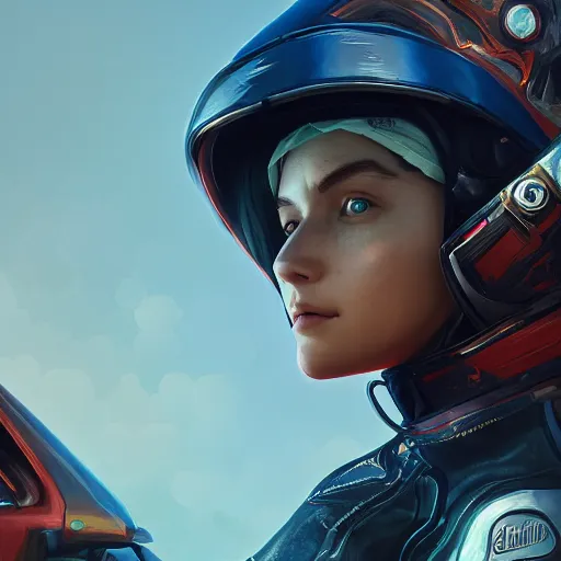 Image similar to portrait of girl motobike, 8 k uhd, unreal engine, octane render in the artstyle of finnian macmanus, john park and greg rutkowski