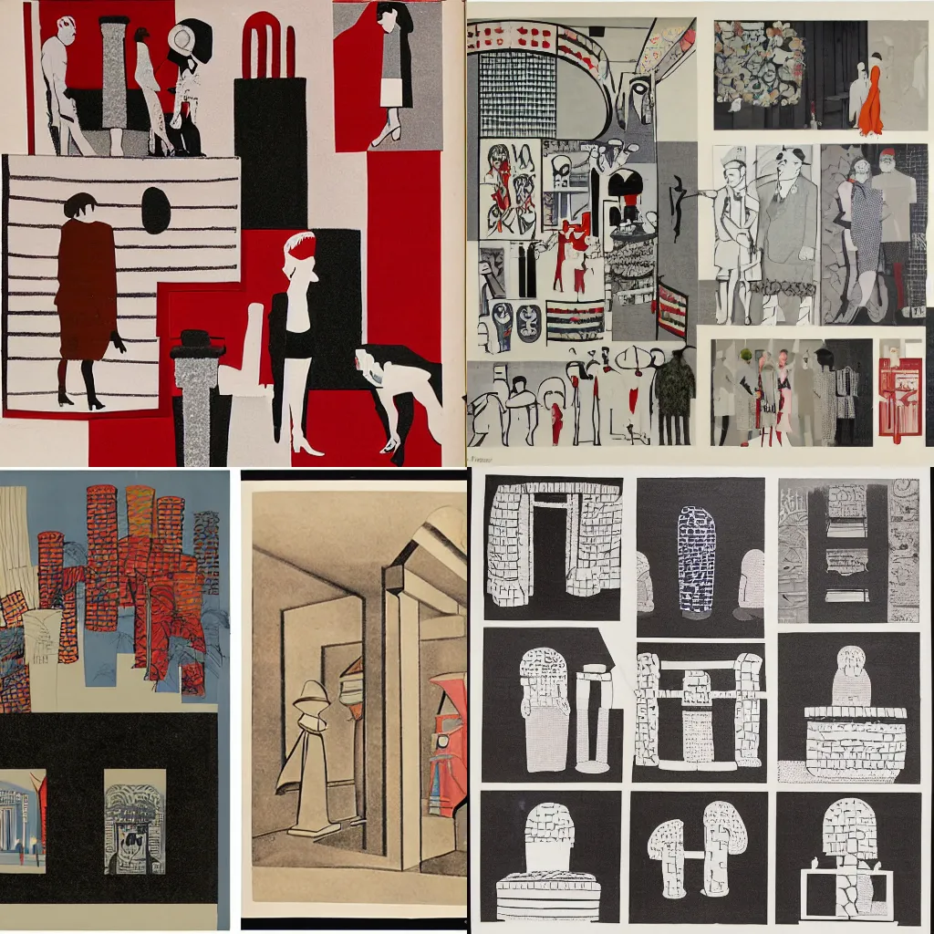 Prompt: collage of 1 9 2 0 s design by philip guston,