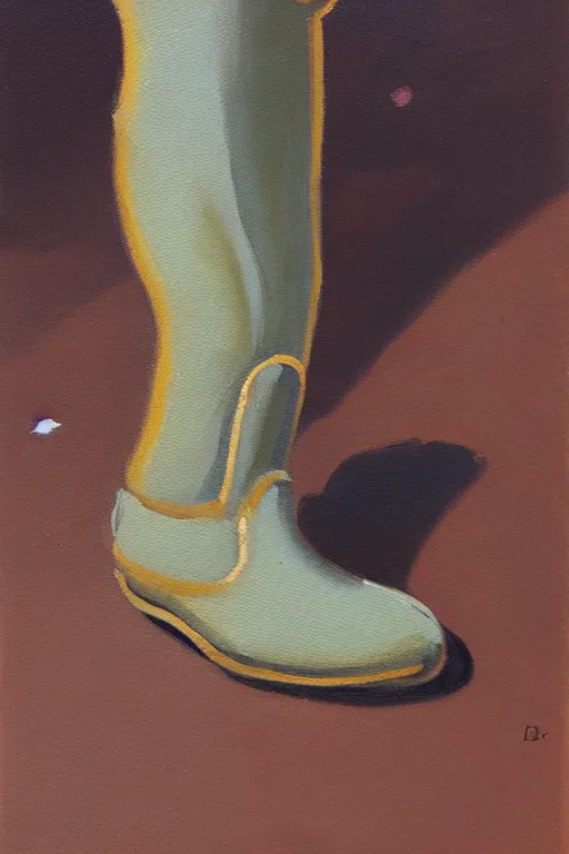 Prompt: an anthropomorphic boot on the ground, beksinki, oil painting