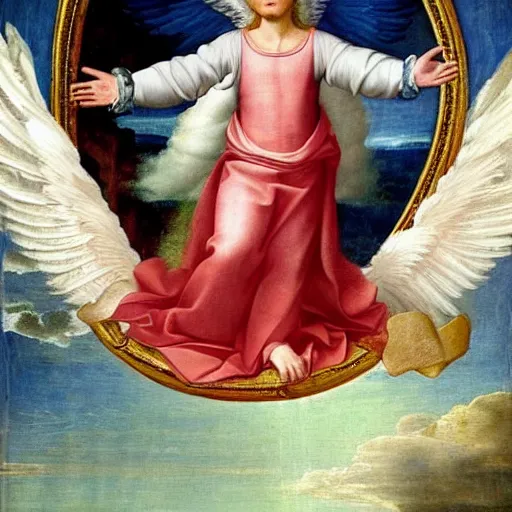 Prompt: trump as an angel floating in the sky renaissance painting