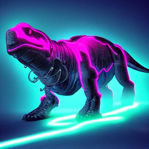 Prompt: an extremely cool dinosaur in dramatic neon lighting trending on artstation 4 k leica