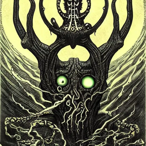 Prompt: cosmic horror eldritch monsters lurking in the darkness by h.p. Lovecraft