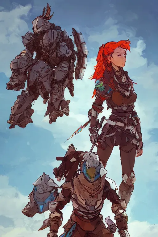 Image similar to combination suit armor aloy horizon forbidden west horizon zero dawn robot ninja mask helmet backpack tribal, art gta 5 comics, official fanart behance hd artstation by jesper ejsing, by rhads, makoto shinkai and lois van baarle, ilya kuvshinov, ossdraws radiating a glowing aura cgi rtx 2 0 2 2