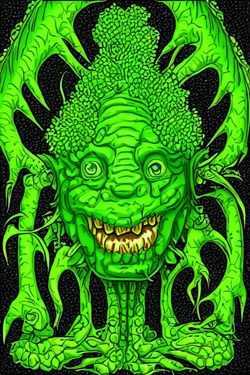 Image similar to broccoli goblin monster, symmetrical, highly detailed, digital art, sharp focus, trending on art station, anime art style