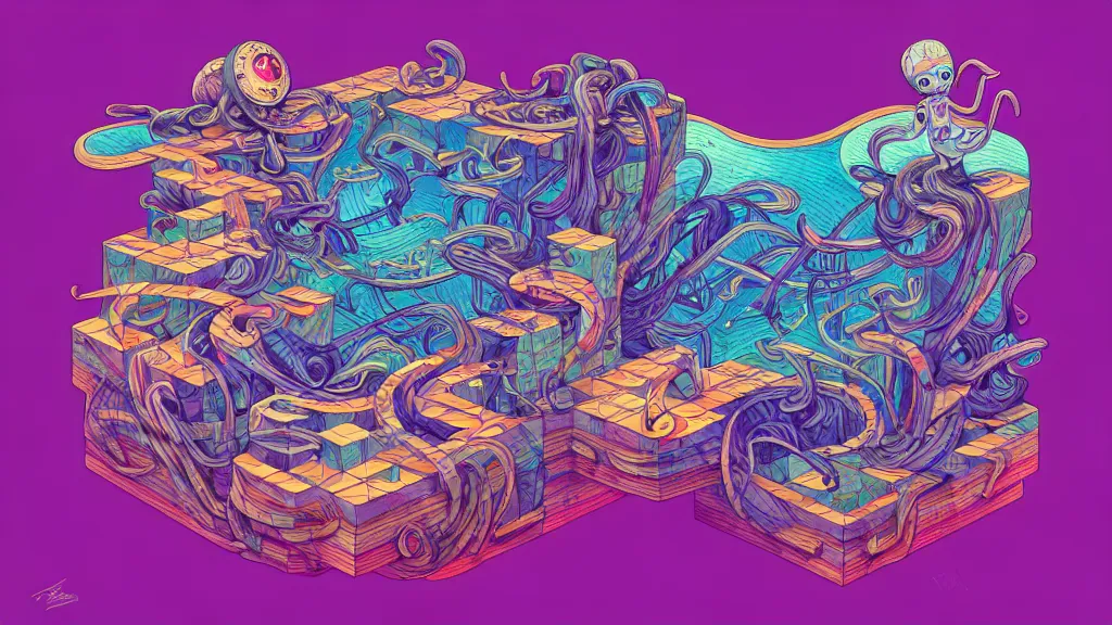 Image similar to twisted turn of fate abstraction, centered award winning ink pen illustration, isometric abstract illustration by dan mumford, edited by craola, technical drawing by beeple and tooth wu, tiny details by artgerm watercolor girl, symmetrically isometrically centered