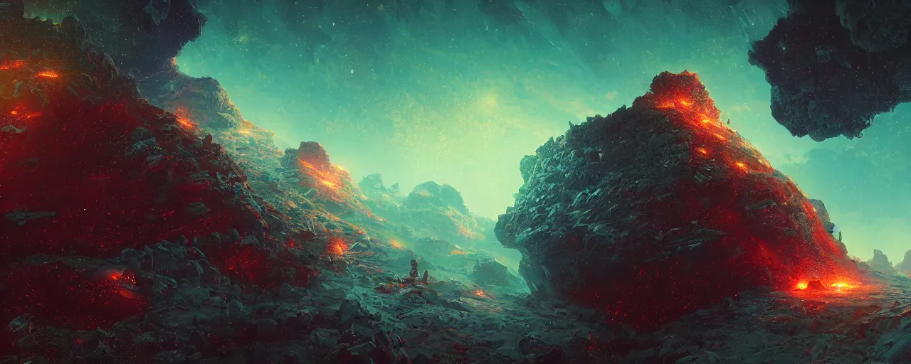 Image similar to ” barren asteroid, [ cinematic, detailed, epic, widescreen, opening, establishing, mattepainting, photorealistic, realistic textures, octane render, art by paul lehr ] ”