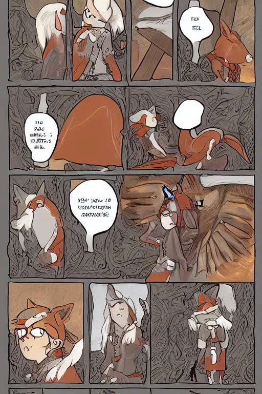 Image similar to a graphic novel comic about medival anthropomorphic foxes, by mike holmes, manga, webcomic, by kawacy