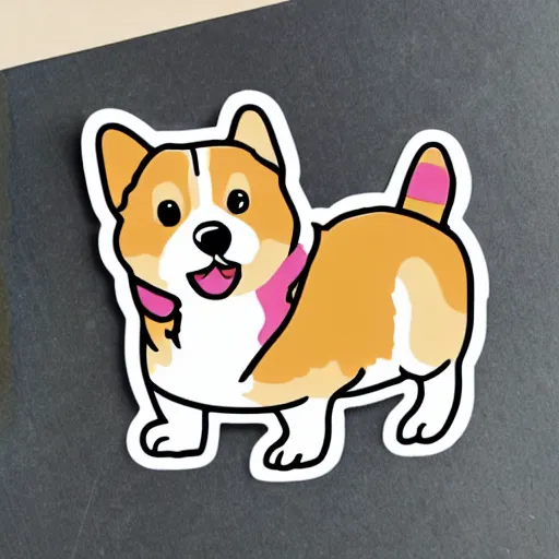 Image similar to a kawaii chubby goofy cute corgi sitting upright sticker illustration