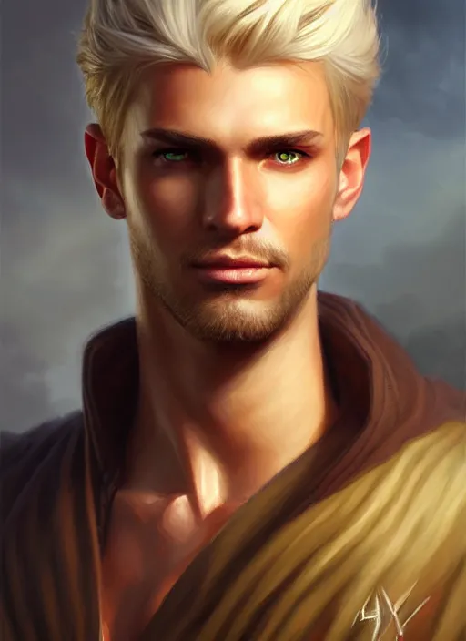 Image similar to a _ fantasy _ style _ portrait _ painting _ of male, medium dark blonde hair side part and blonde stubble, rpg dnd oil _ painting _ unreal _ 5 _ daz. _ rpg _ portrait _ extremely _ detailed _ artgerm _ greg _ rutkowski _ greg