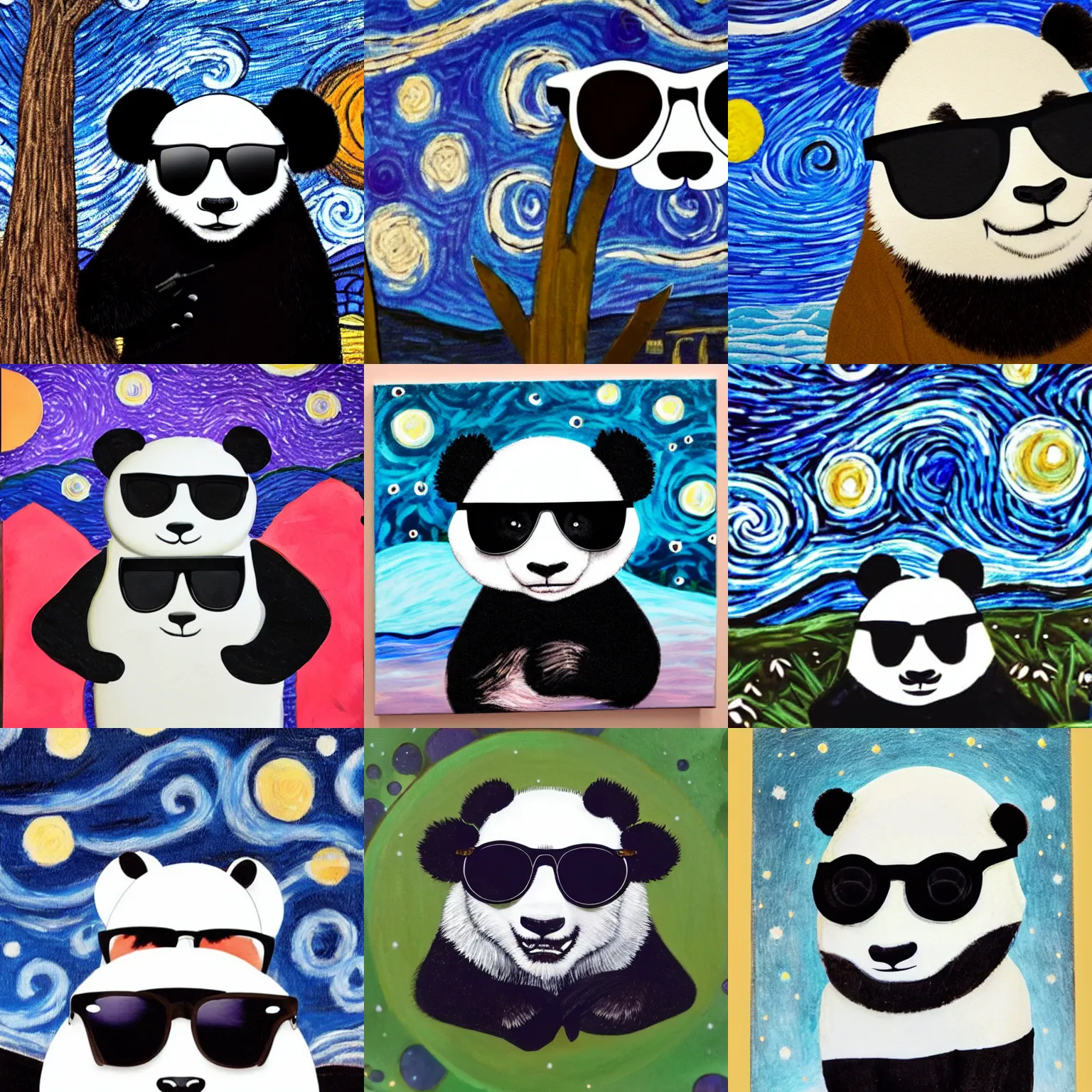 Prompt: A panda wearing sunglasses on a starry night