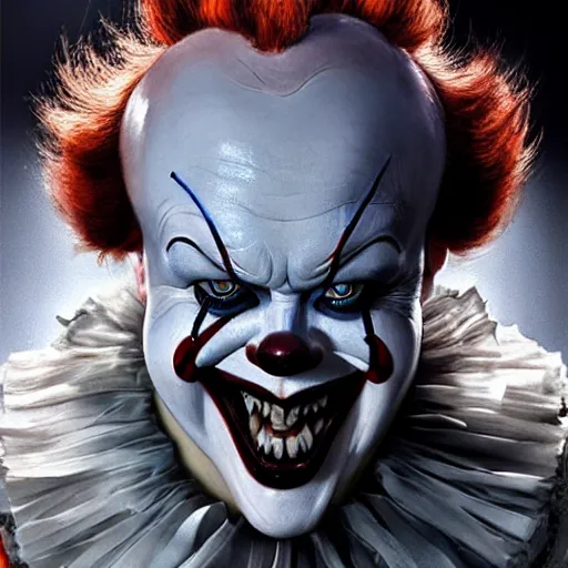 Image similar to hyperrealistic mixed media image of jack black disguised as pennywise the clown, stunning 3 d render inspired art by istvan sandorfi and greg rutkowski, perfect facial symmetry, realistic, highly detailed attributes and atmosphere, dim volumetric cinematic lighting, 8 k octane extremely hyper - detailed render, post - processing, masterpiece,