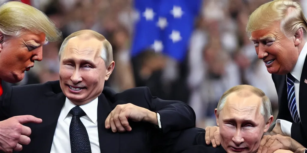 Prompt: putin mounting trump, smiling