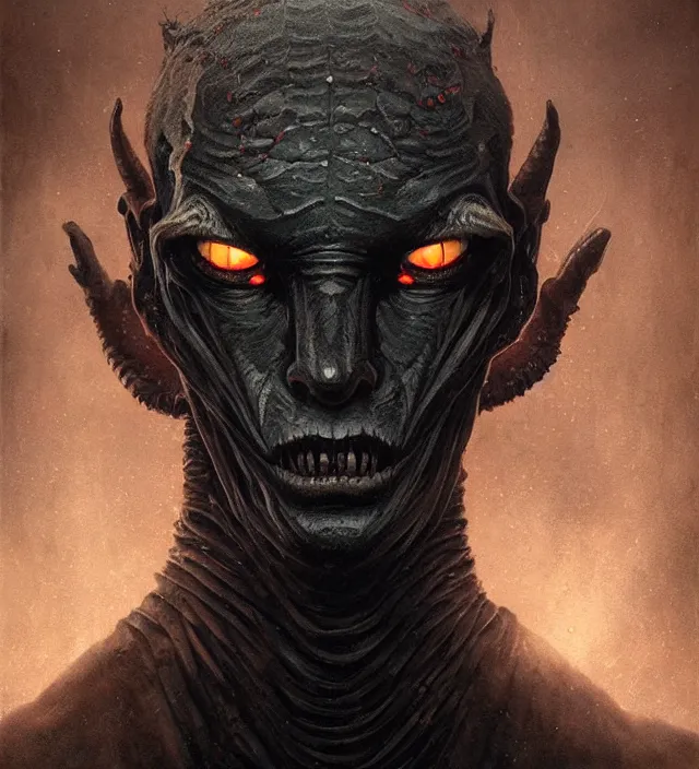 Image similar to a symmetrical matte portrait of an anthropomorphic mantis - headed demon from your worst nightmare. atmospheric lighting beyond creepy, dark, atmospheric, brooding, painted in intricate detailed by greg rutkowski, well composed, trending artstation, epic, stunning, gorgeous, intricate, wow, masterpiece