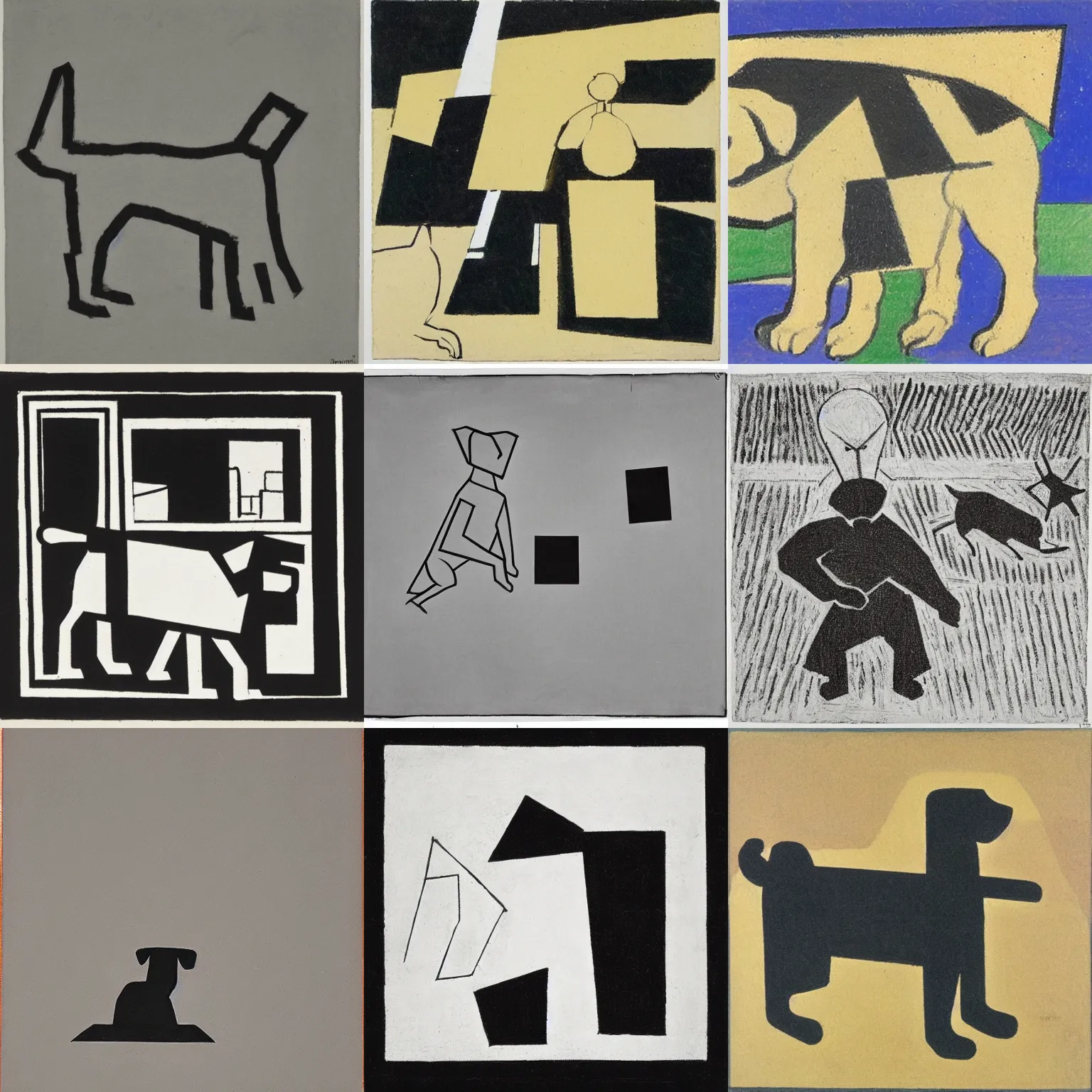 Prompt: a dog in a park, suprematism, kazimir malevich, line drawing