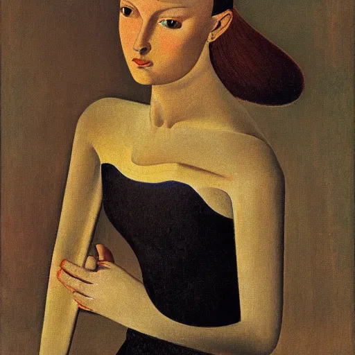 Prompt: a portrait of a female android by balthus