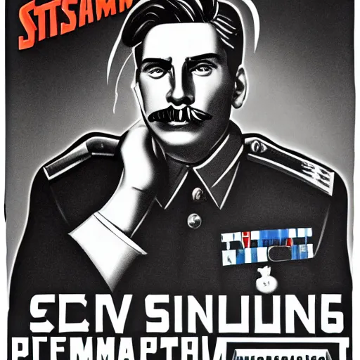 Prompt: Jerma985 saluting Stalin in style of American propaganda poster