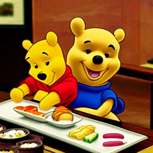 Image similar to Winnie the Pooh eating sushi