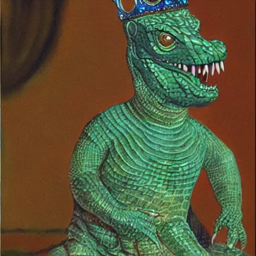 Image similar to the queen of england as reptile, reptilian eyes