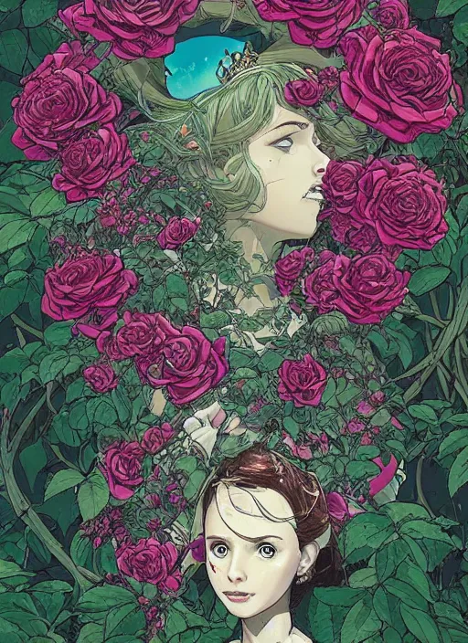 Image similar to a princess in the rose garden by josan gonzalez, katsuhiro otomo, andrew ferez, rule of thirds, beautiful