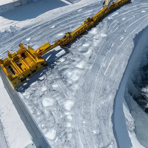 Prompt: immense tunnel boring drill breaks through surface ice into vast subterranean ocean