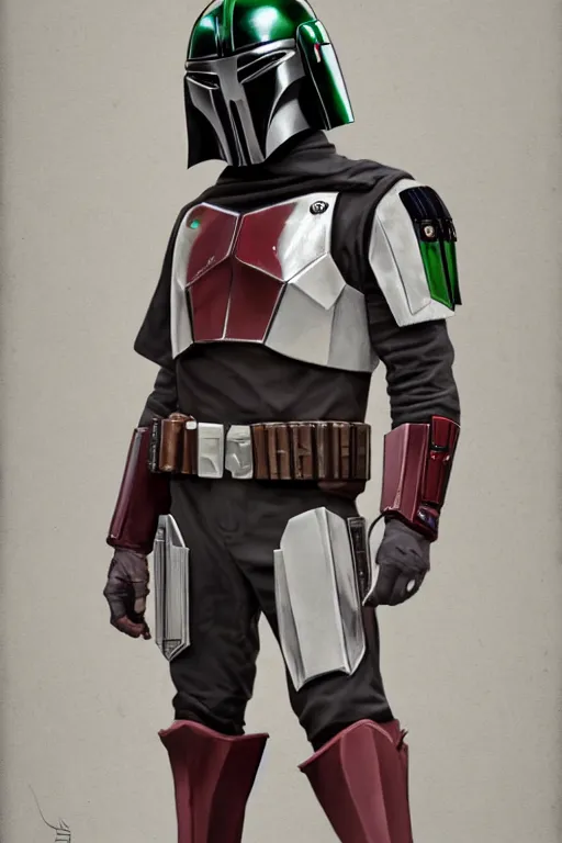 Image similar to Joker wearing mandalorian armor suit, full character, artstation, highly detailed, highly realistic