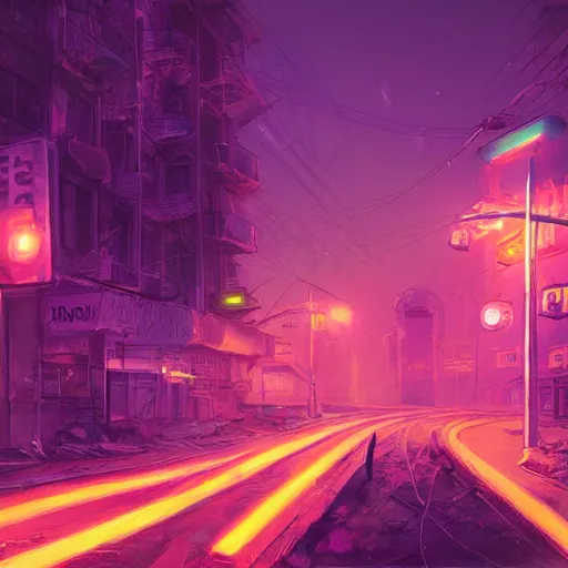 Prompt: an abandoned city with neon lights digital art trending on art station high quality