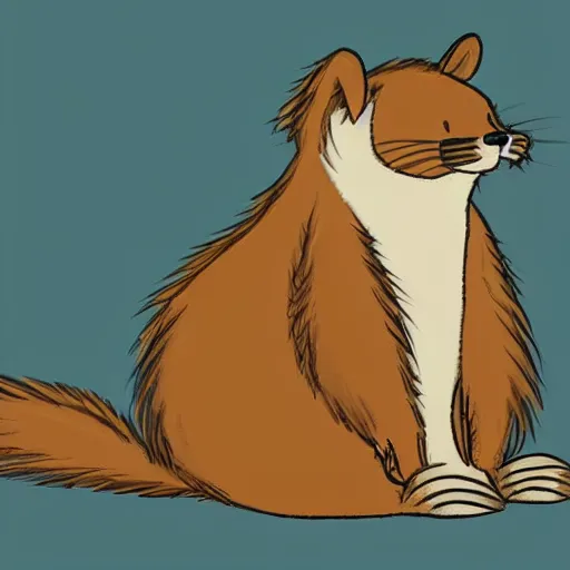 Image similar to a beaver in profile with a big tail and big front teeth, fluffy fur drawn concept art