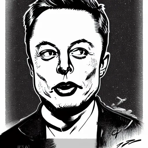 Prompt: elon musk as a caricature drawing