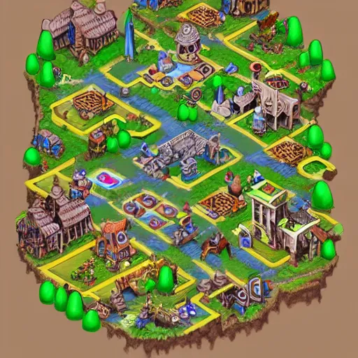 Prompt: isometric fantasy town map