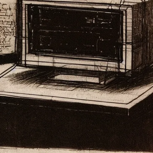 Prompt: A sketch of a computer by Leonardo da Vinci