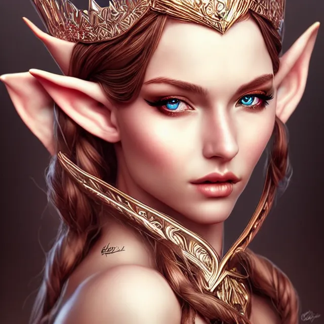Image similar to beautiful elf queen, highly detailed, 4 k, hdr, smooth, sharp focus, high resolution, award - winning photo, artgerm, photorealistic