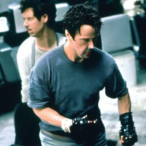 Image similar to “Keanu Reeves in fight club movie, Extremely detailed. 8k, vas, old movie”