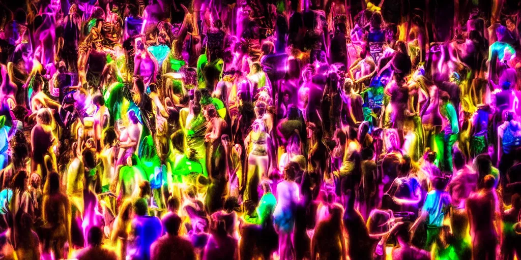 Image similar to love, overlays superposition of groups of people with glowing bodies, from behind, rebirth, wide angle, cinematic atmosphere, elaborate, highly detailed, vivid colors, dramatic lighting