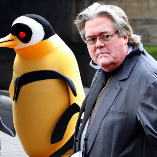 Prompt: steve bannon in a penguin costume