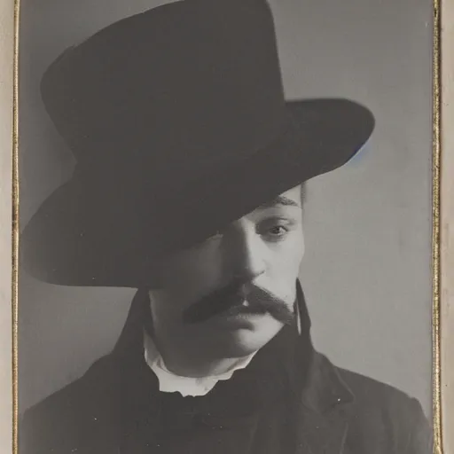 Image similar to close up photo portrait of a 19th male detective in brimmed hat by Diane Arbus and Louis Daguerre